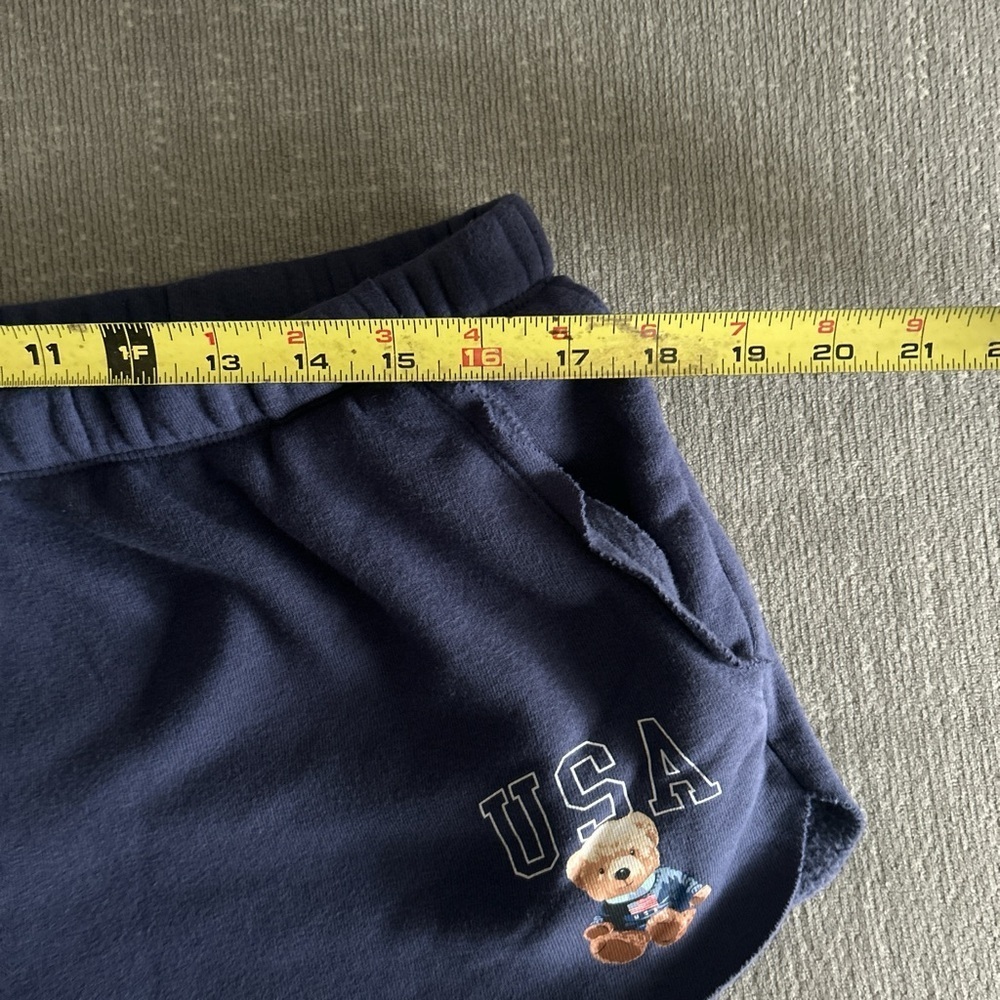 Women's Navy Blue Bear Usa Graphic Shorts Size L Lounge Comfy Bear - Picture 7 of 7